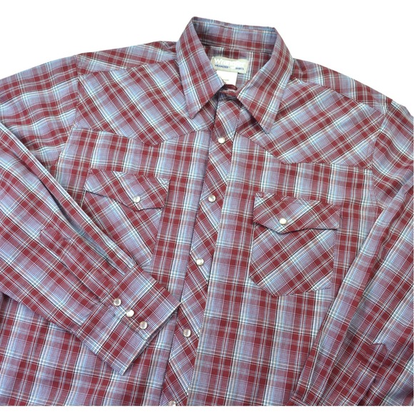 NWOT Wrangler Wranger Western Shirt Pearl Snap Long Sleeve Red Men's L - Picture 1 of 9